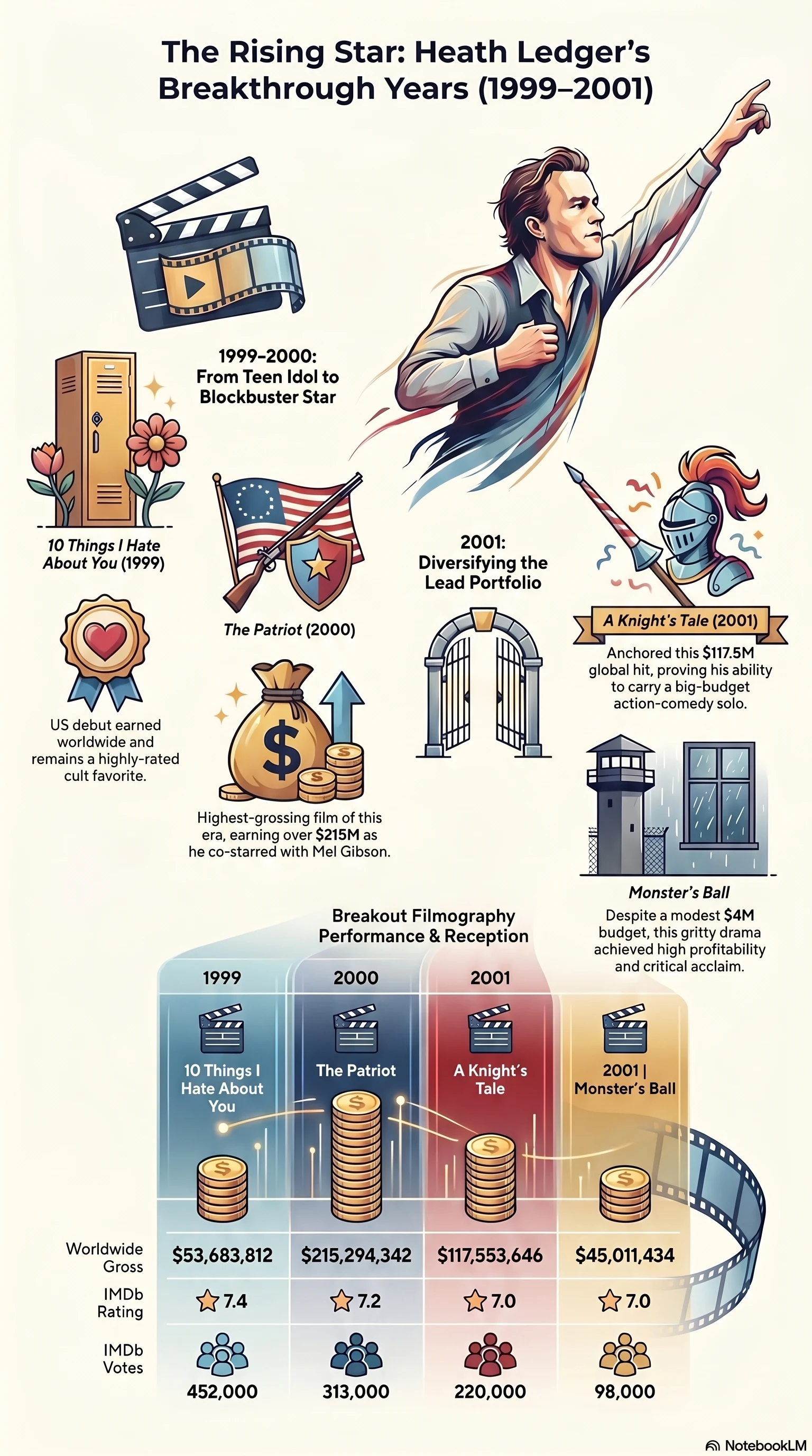 Heath Ledger (2000) - career infographic