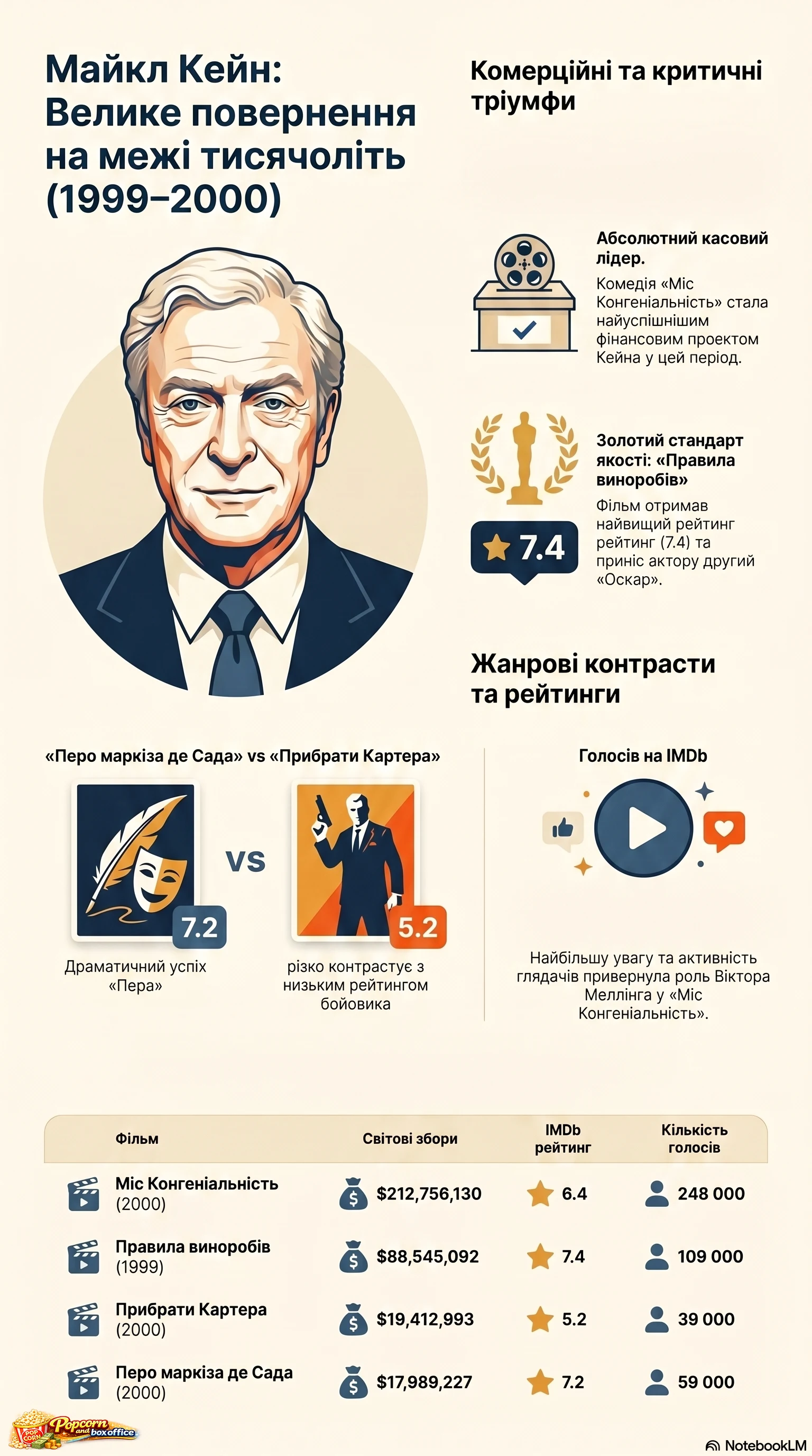 Майкл Кейн (2000) - інфографіка кар'єри