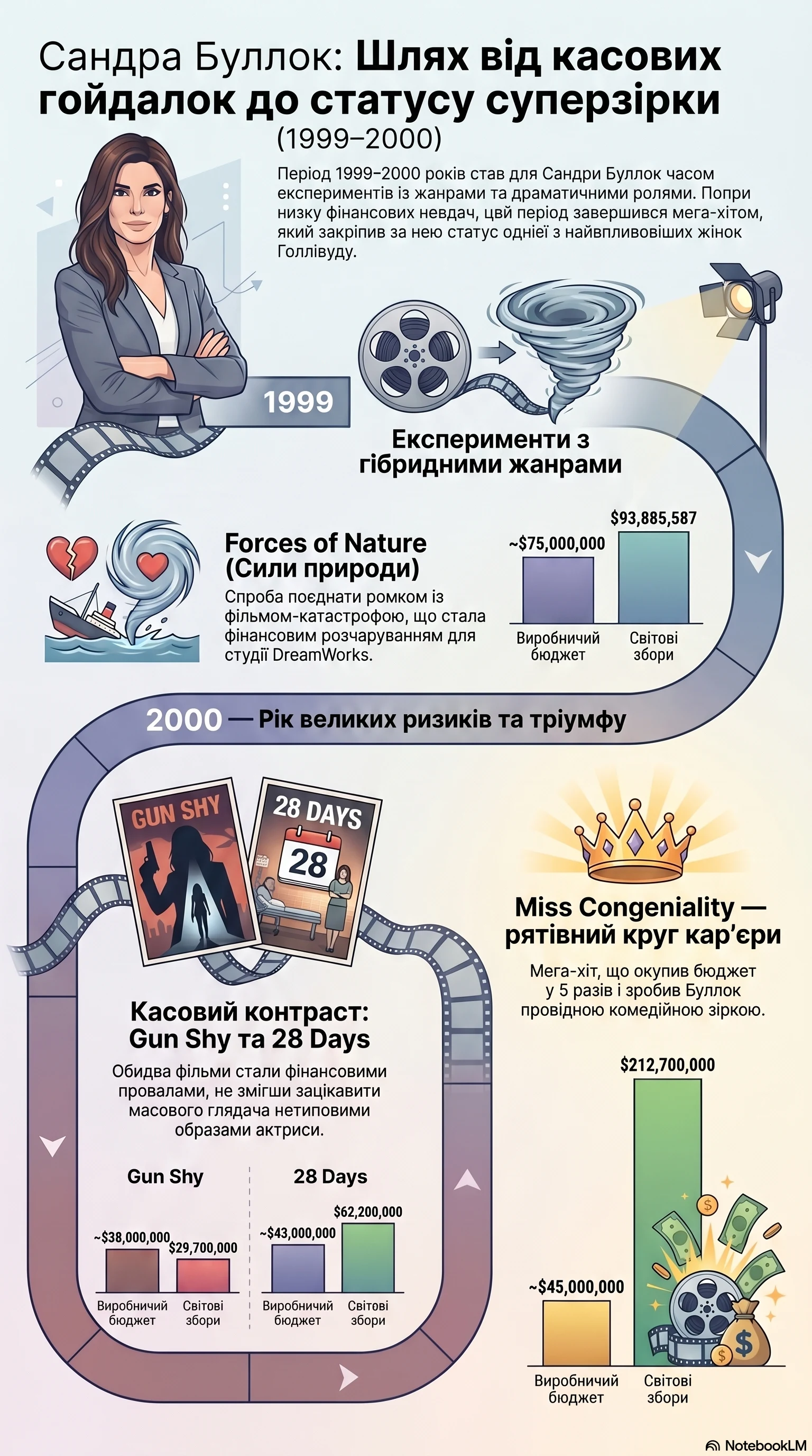 Сандра Буллок (2000) - інфографіка кар'єри