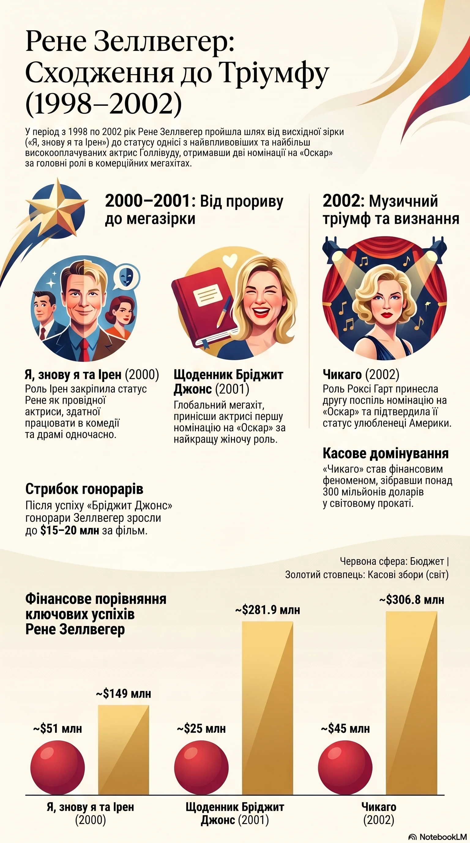 Рене Зеллвегер (2000) - інфографіка кар'єри