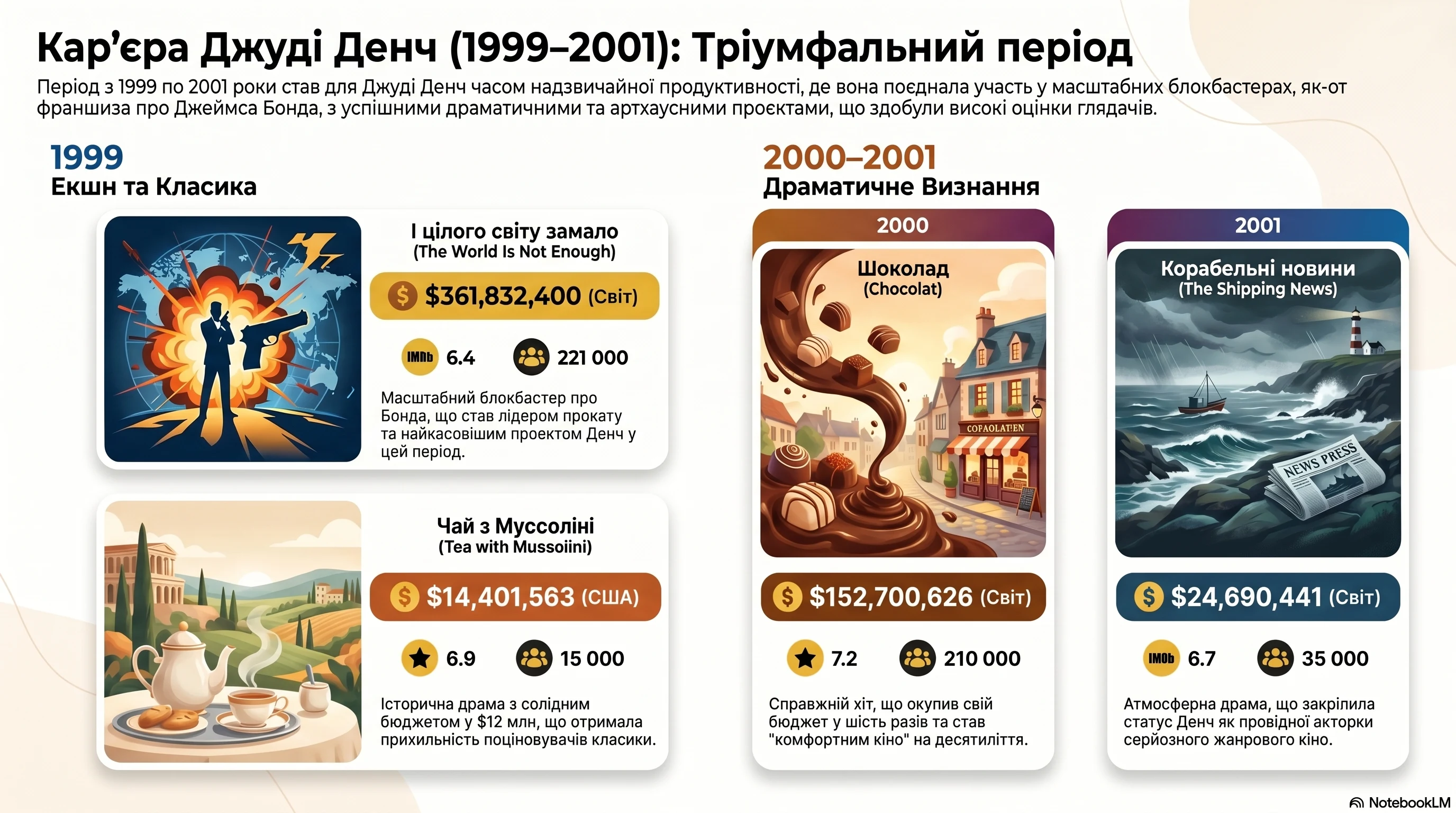 Джуді Денч (2000) - інфографіка кар'єри