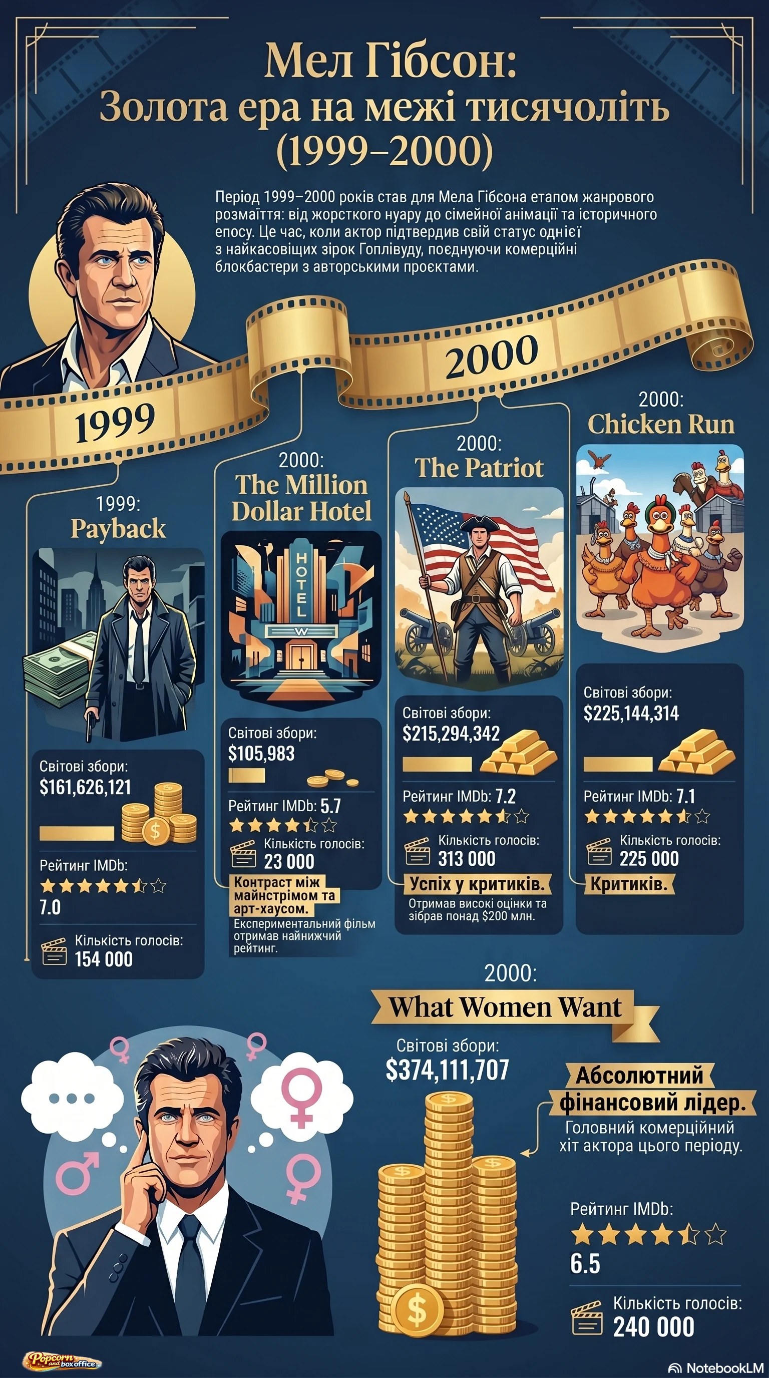 Мел Гібсон (2000) - інфографіка кар'єри