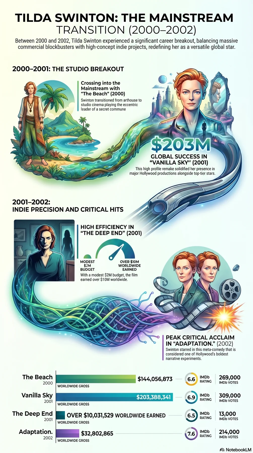 Tilda Swinton (2000) - career infographic