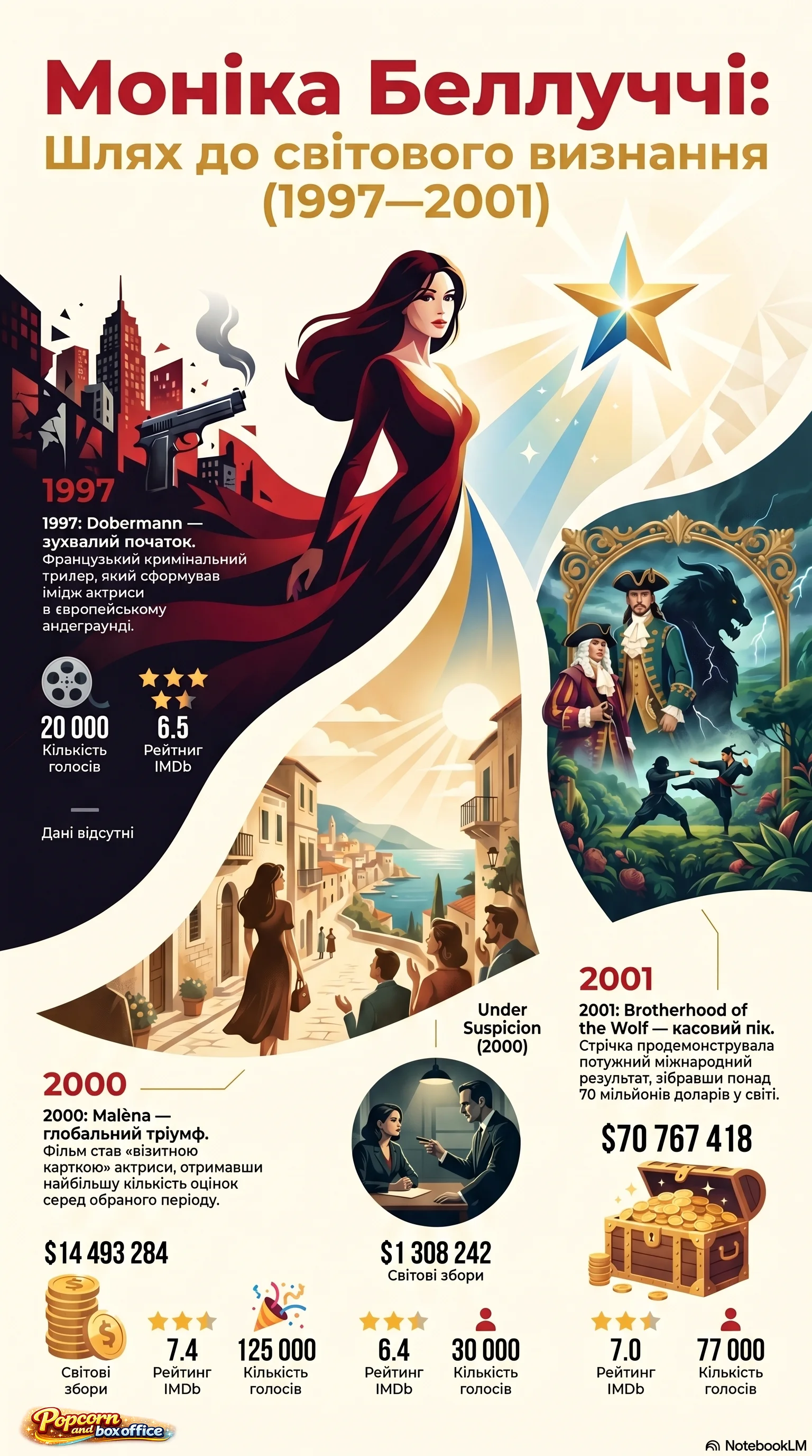 Моніка Беллуччі (2000) - інфографіка кар'єри